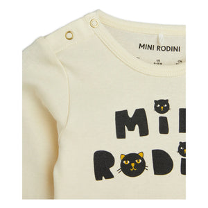 Mini Rodini - Organic Cotton Cat Body, Jogger, and Hat Set | Ecru