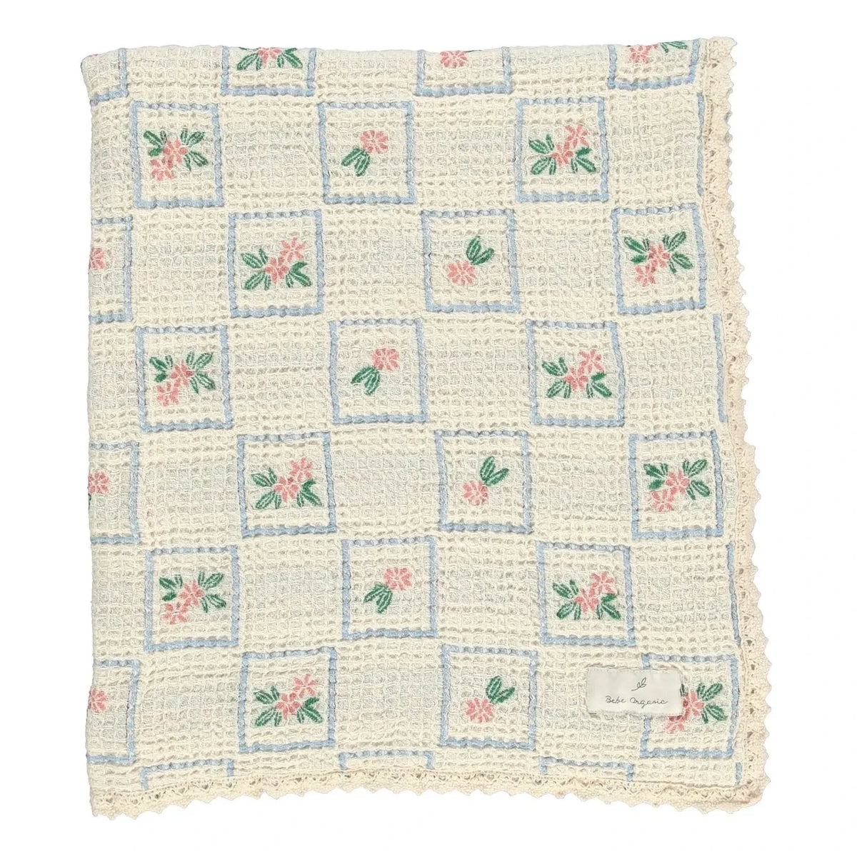 Bebe Organic - Organic Cotton Floral Pattern Waffle Blanket | Ecru