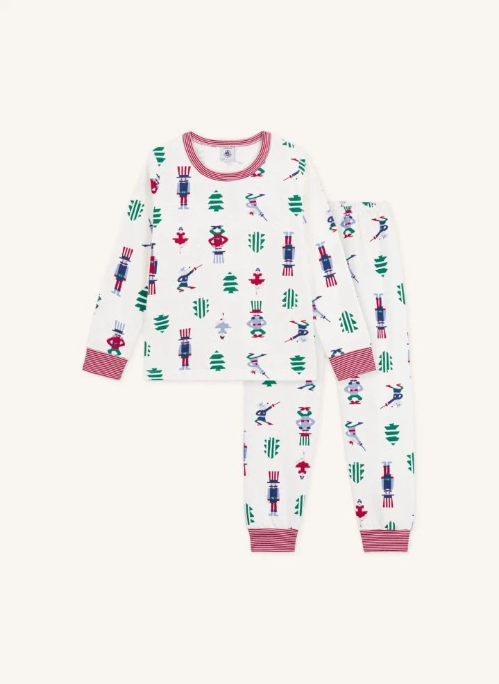 Petit Bateau - Christmas Pajamas Organic Cotton | White