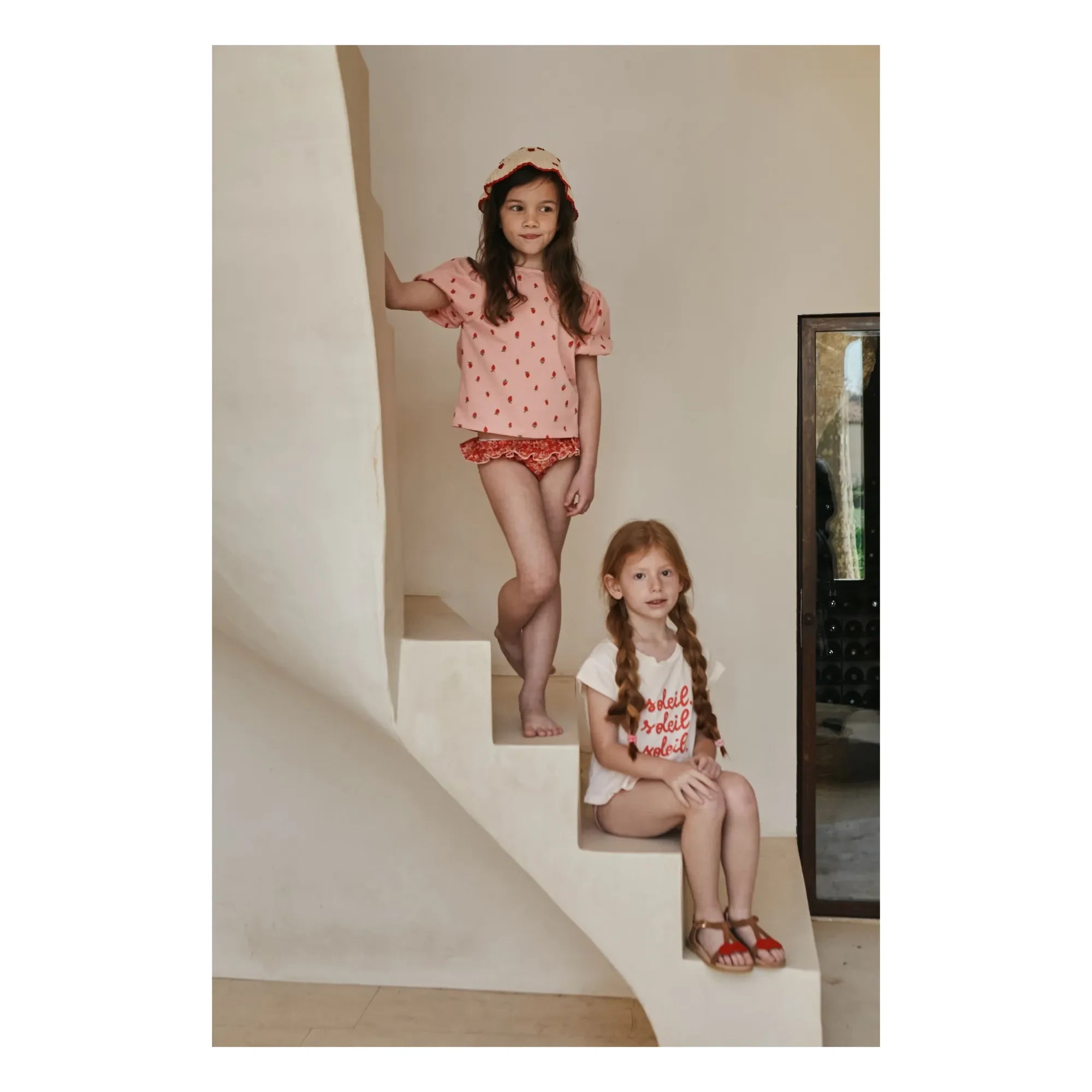 Emile et Ida - Strawberry Organic Cotton Puff Sleeve T-Shirt | Pink