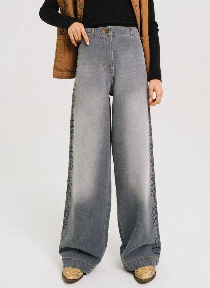 Tinsels - Edel Cotton Embroidered Jean | Denim Grey