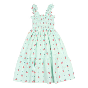 Búho - Organic Cotton Dress with Strawberry Ruffles | Mint Green
