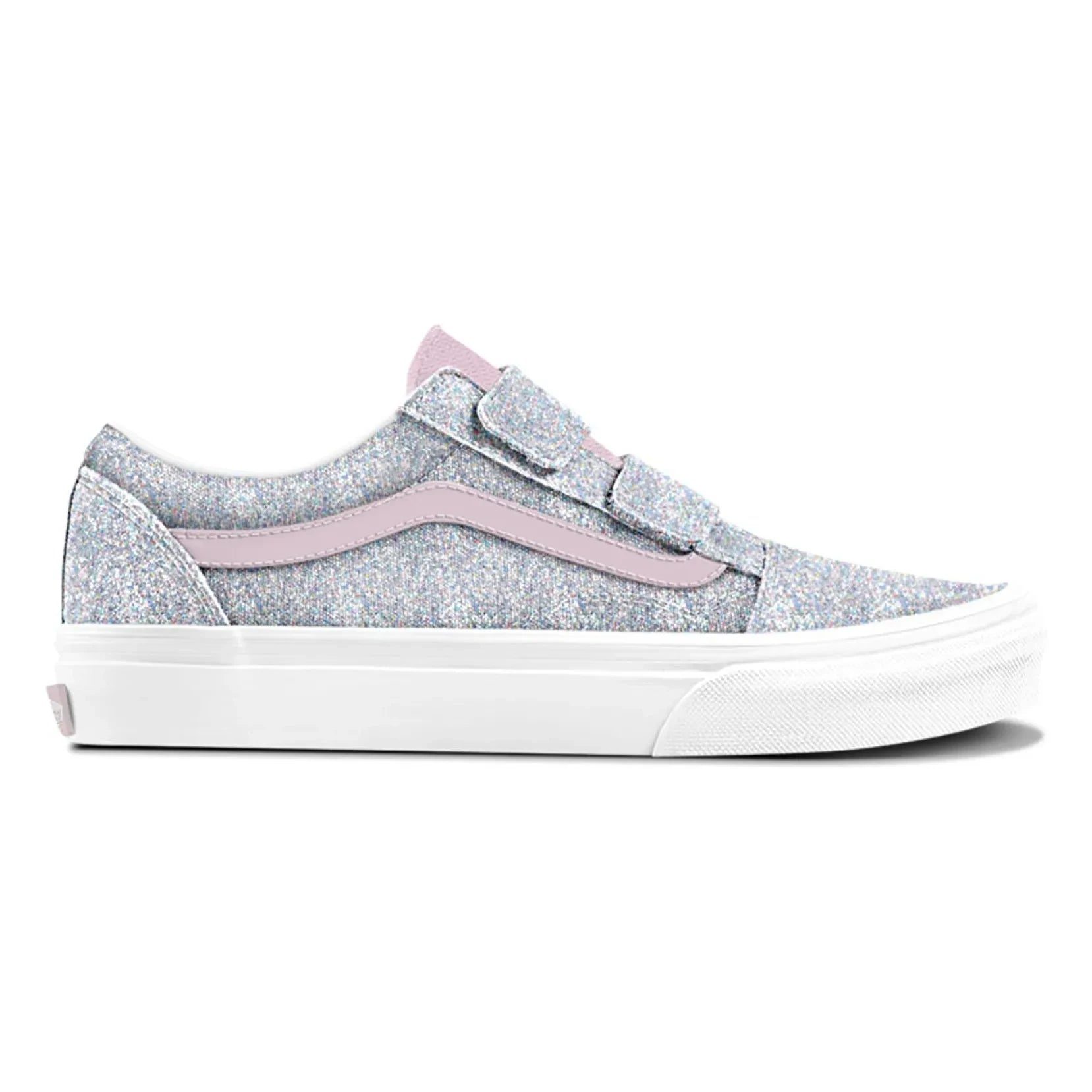 Vans - Old Skool V Glitter Hook-and-Loop Sneakers | Silver
