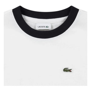 Lacoste - Organik Pamuk Logo Kontrast Kollu Tişört | Kırık beyaz