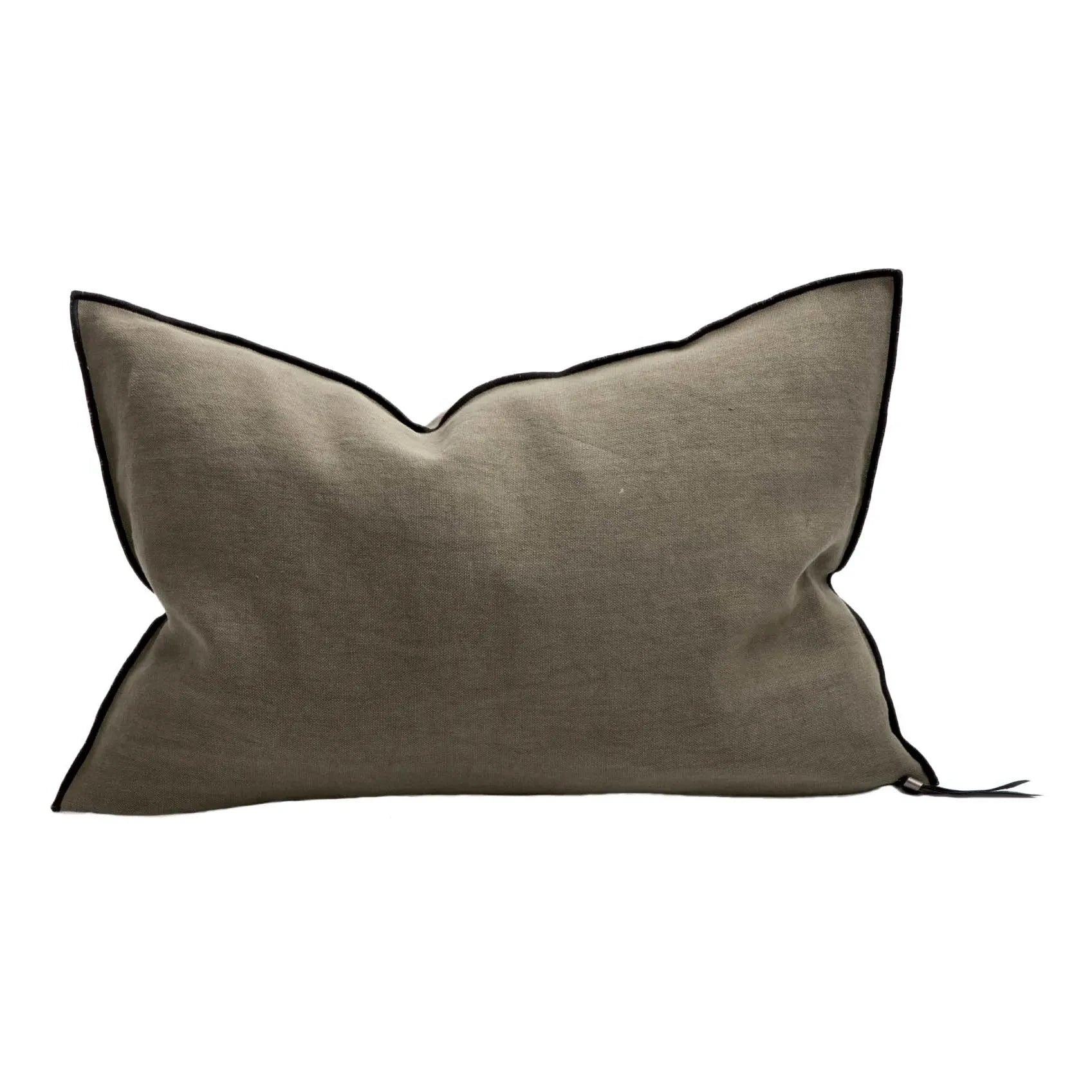Maison de Vacances - Vice Versa Black Line Stone-Washed Linen Pillow | Khaki