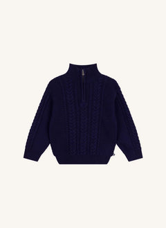 Petit Bateau - Organik pamuklu kablo örgü kazak | Lacivert