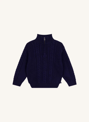 Petit Bateau - Organik pamuklu kablo örgü kazak | Lacivert