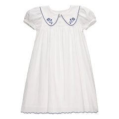 THE LiTTLE POETS - Sophia Embroidered Claudine Collar Dress | White