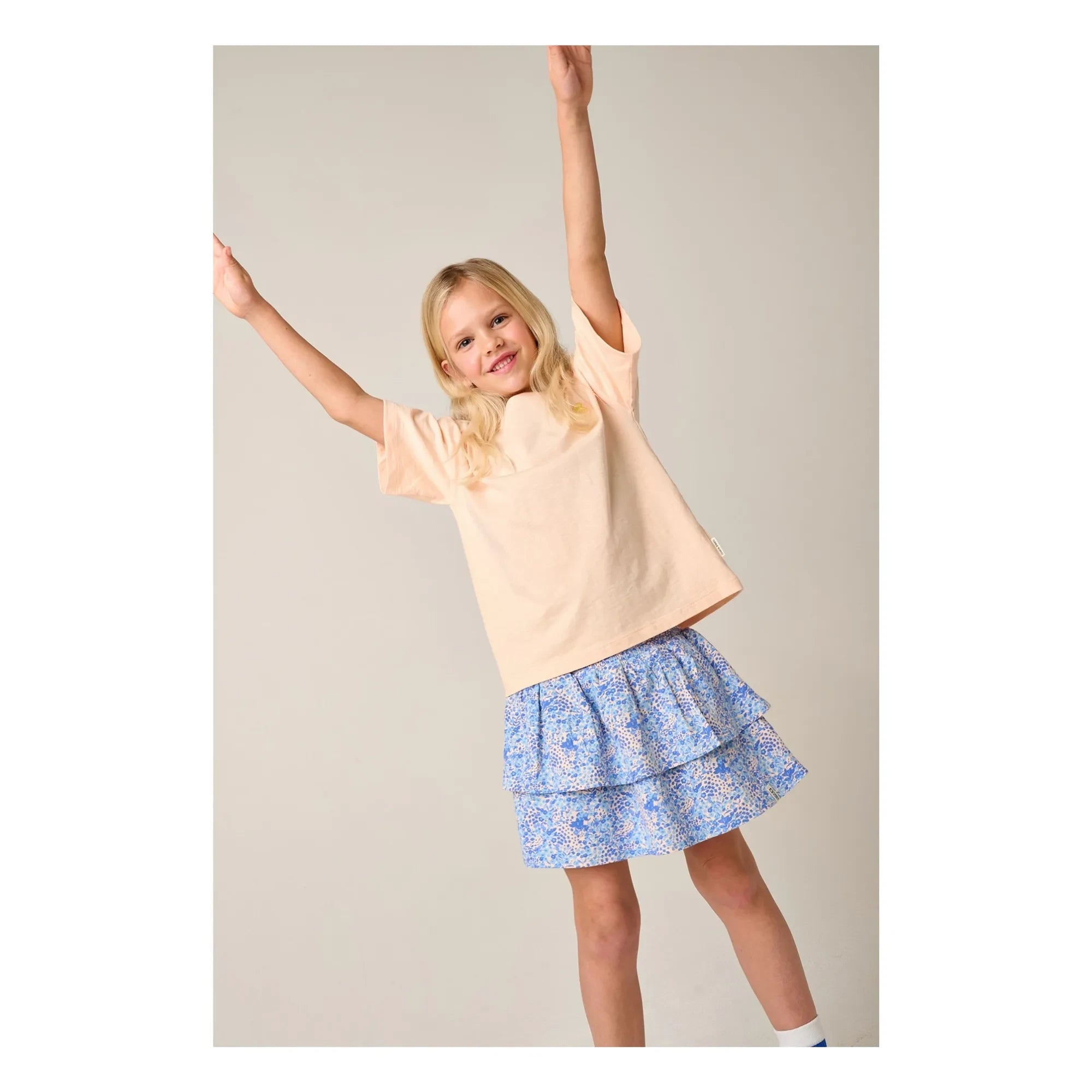 Tumble N'Dry - Floral Patterned Ruffled Skirt Organic Cotton | Light Blue