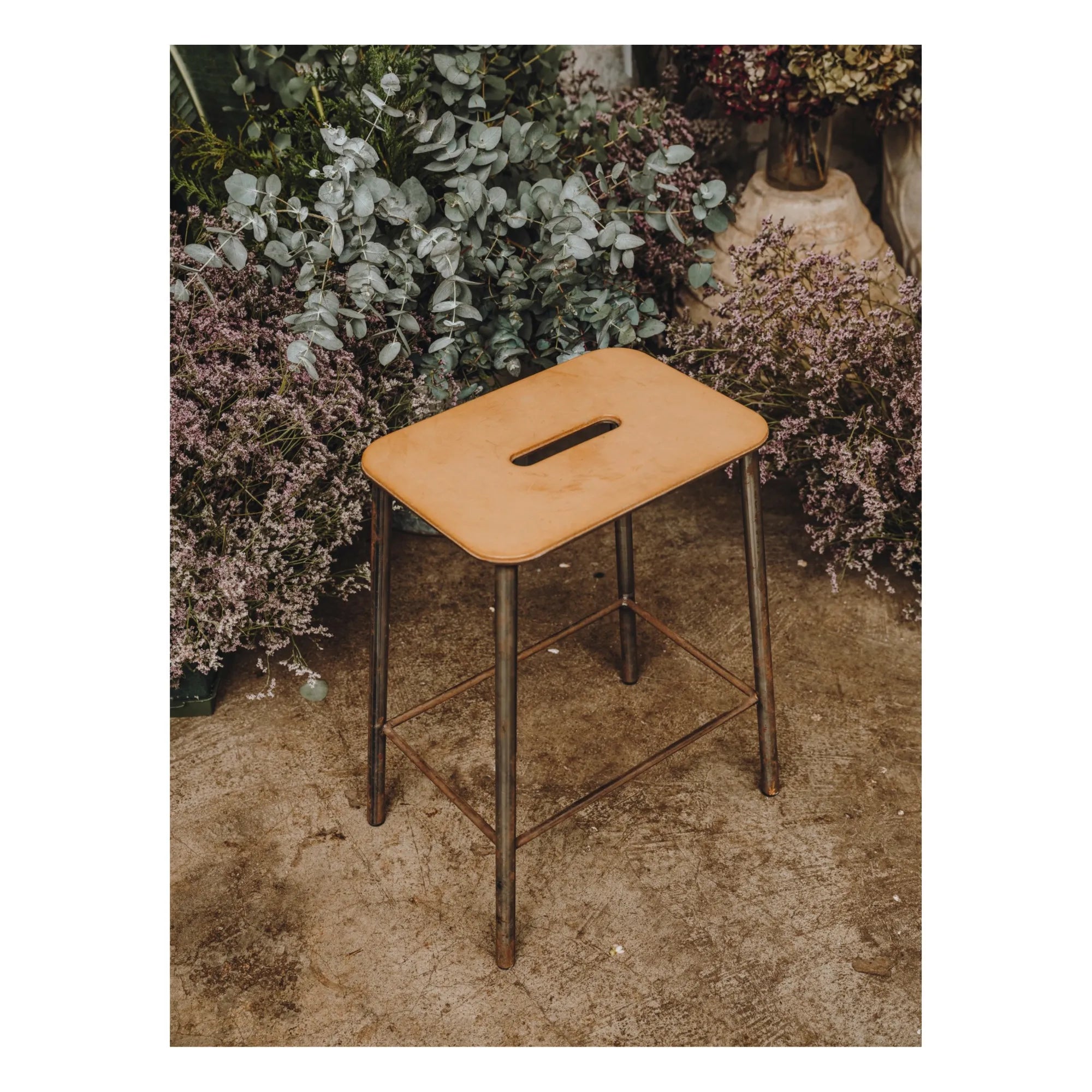 Frama - Adam Stool, Leather Seat | Silver