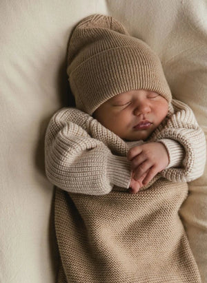 Hvid - Fonzie Merino Wool Baby Beanie | Sand