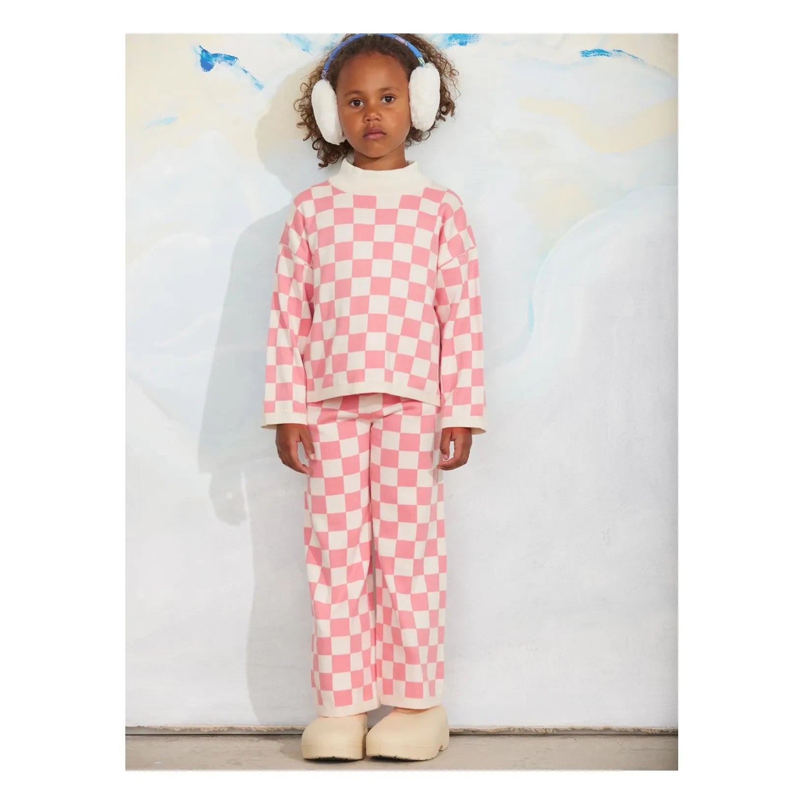 Mini Rodini - Damier organik pamuklu sweatshirt | Pembe