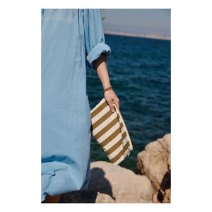 Rose in April - Lili Striped Portfolio Bag | Olive Green