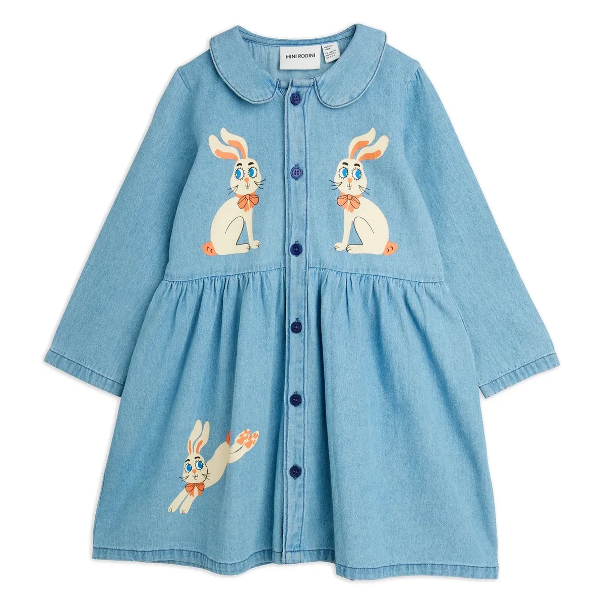 Mini Rodini - Organic Cotton Denim Bunny Dress | Blue