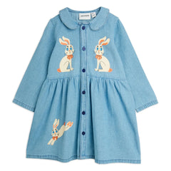 Mini Rodini - Organik Pamuklu Denim Tavşan Elbise | Mavi