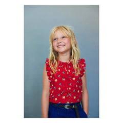 the new society - Amapola Organic Cotton Floral Knotted Top | Red