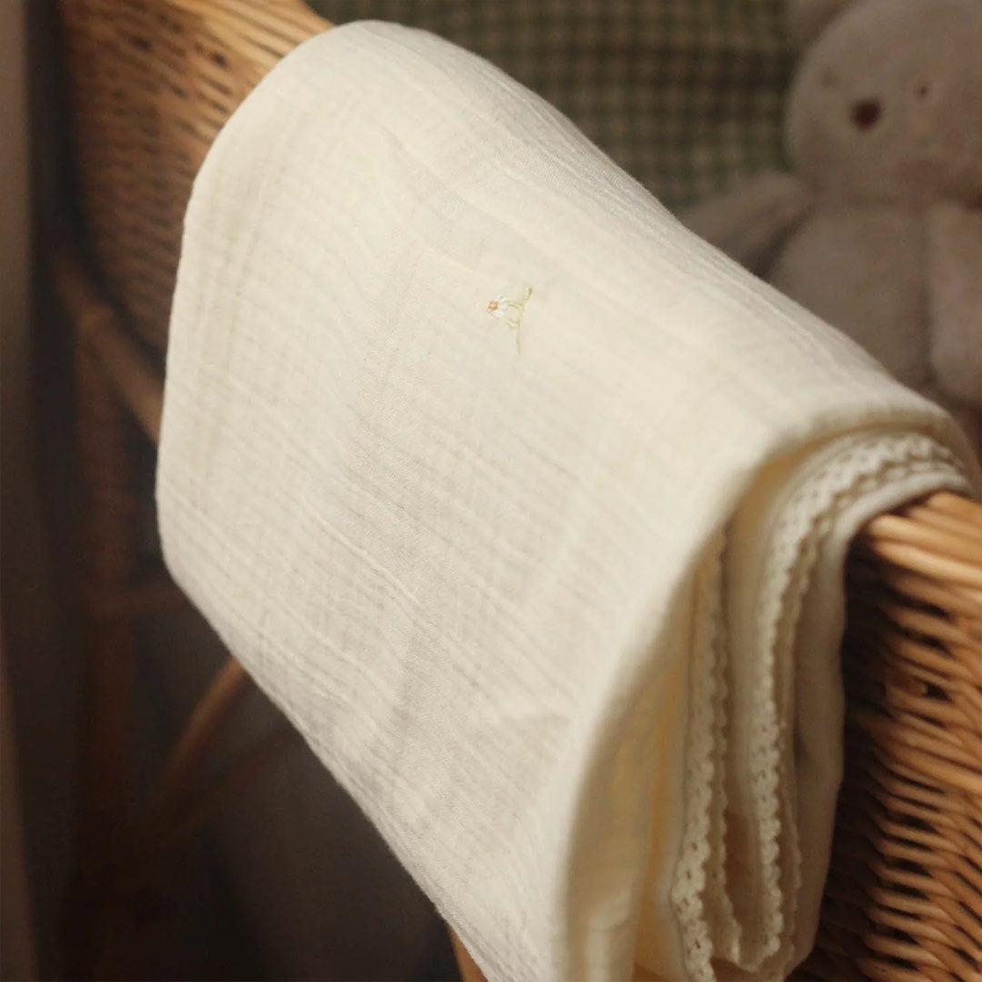 Avery Row Embroidered Muslin Blanket - Wild Chamomile-Blankets-Wild Chamomile- | Natural Baby Shower