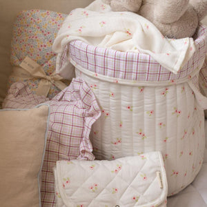 Avery Row Large Quilted Storage Basket - Anemone/Pink Check-Storage Baskets-Anemone/Pink Check- | Natural Baby Shower
