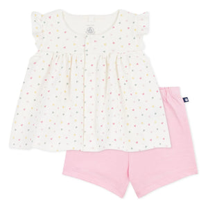 Petit Bateau - Organic Cotton Heart Top and Shorts Set | White