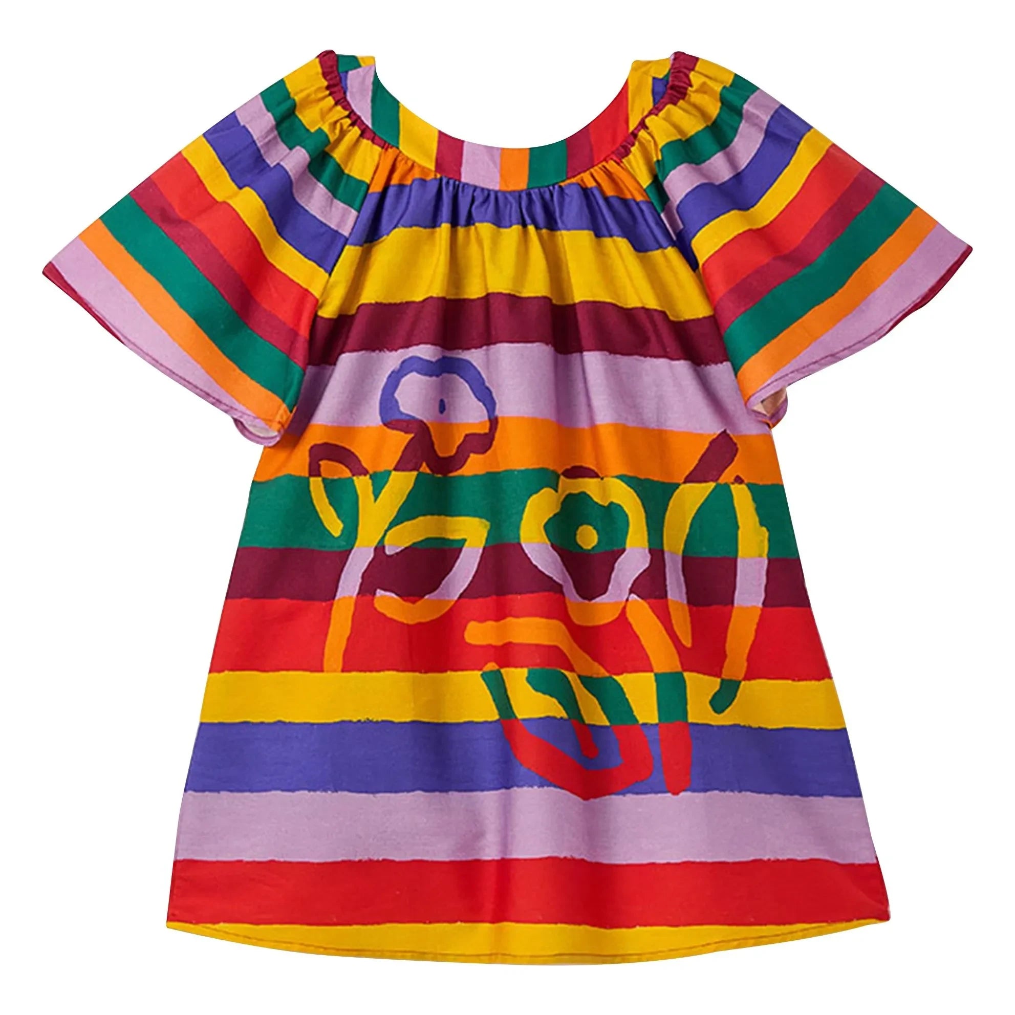 Fabula - Striped Floral Short-Sleeve Dress | Yellow