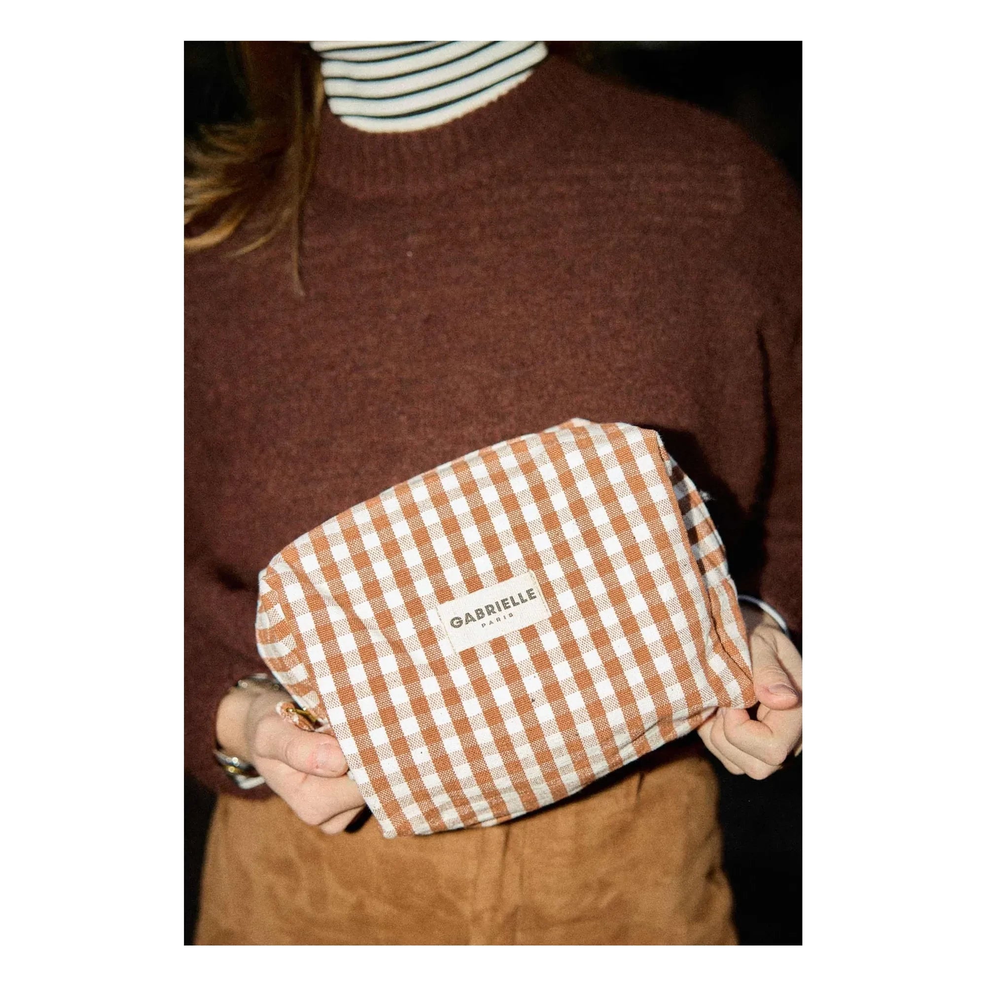 Gabrielle Paris - Gingham Moka tuvalet çantası | Mocha