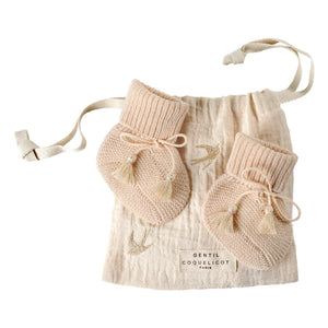 Gentil Coquelicot - Knitted Slippers and Embroidered Pouch | Nude