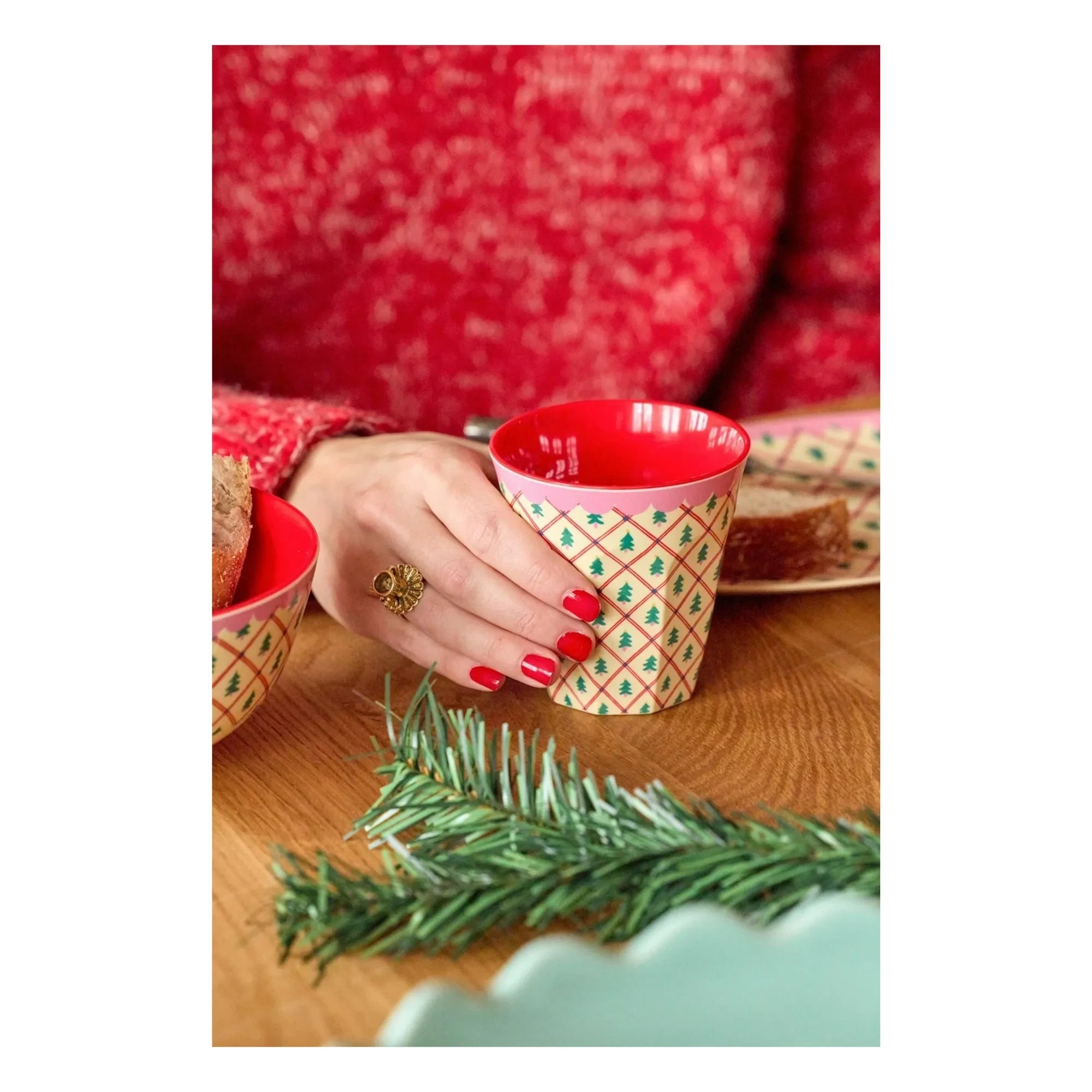 Rice - Melamine Glass Pine Trees | Cream