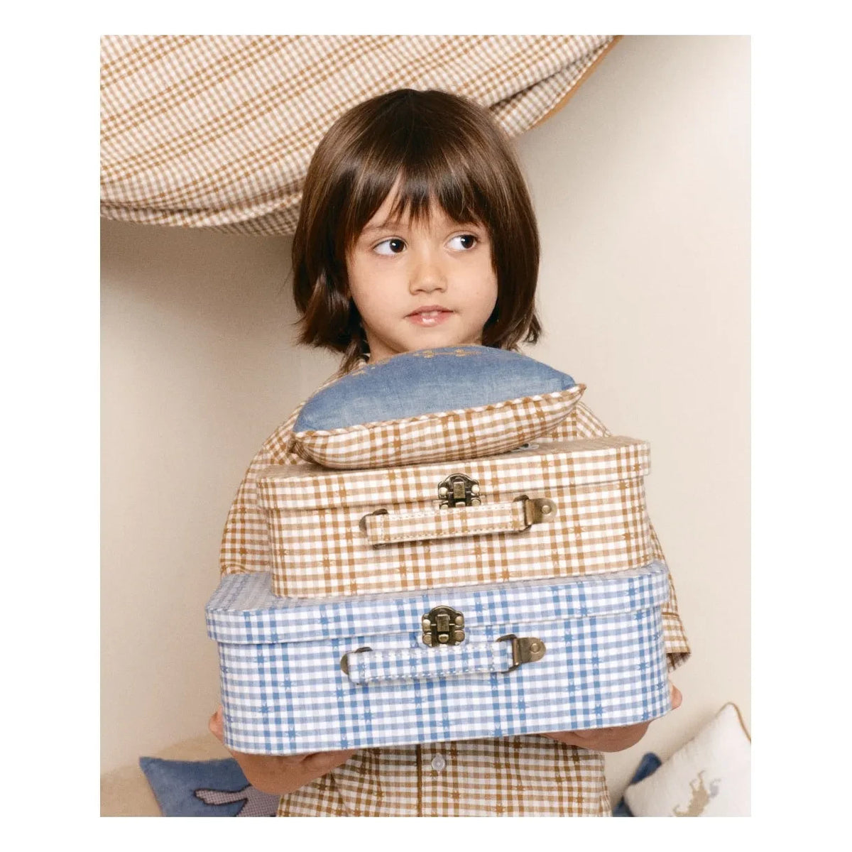 Editions Aimable - Valisette Victoire - 2-piece Set | Blue Vichy Cotton