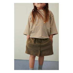 Gray Label - 3/4 Sleeve Striped Organic Cotton T-Shirt | Khaki Brown
