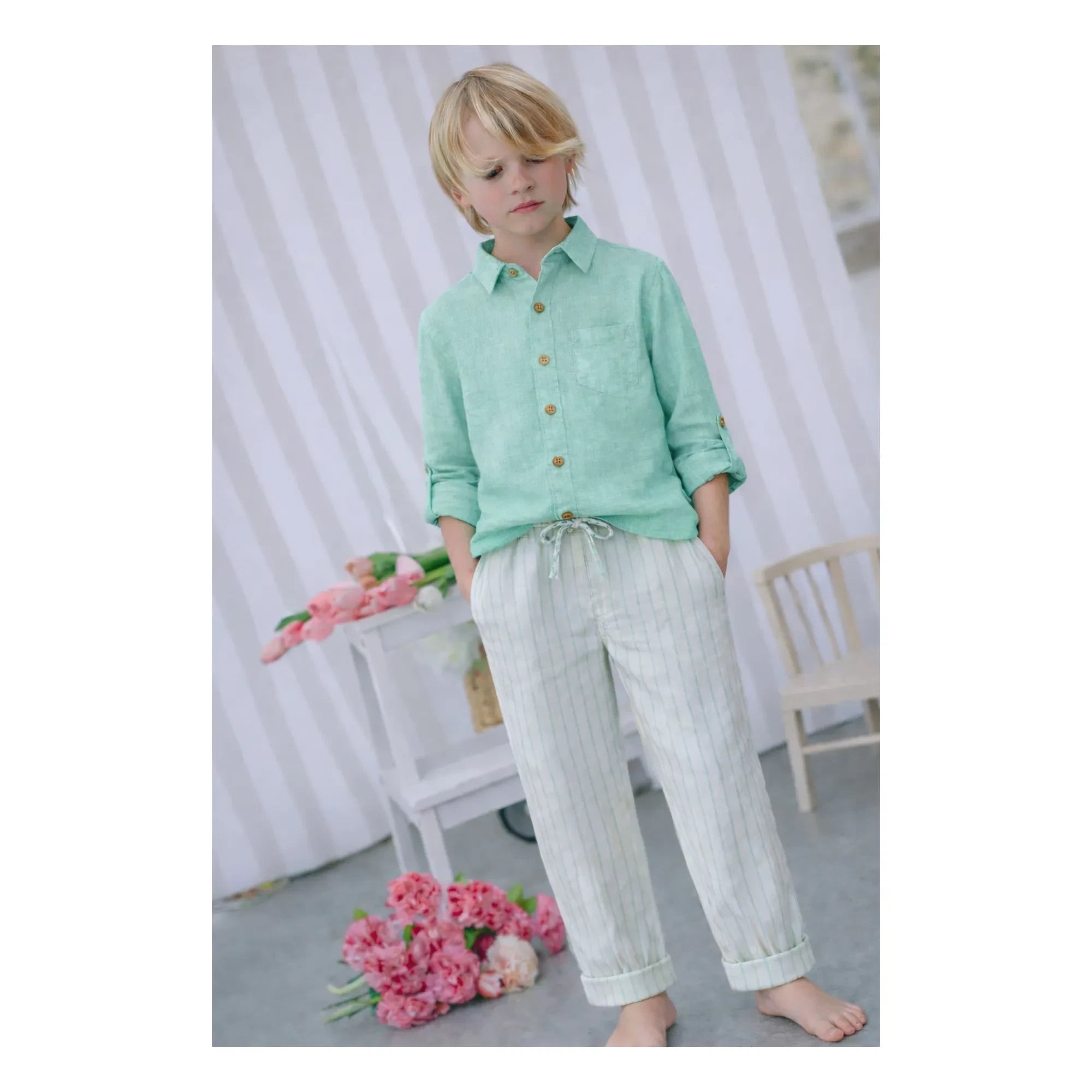 Lililotte - Paul Striped Gabardine Organic Cotton Pants | Mint Green