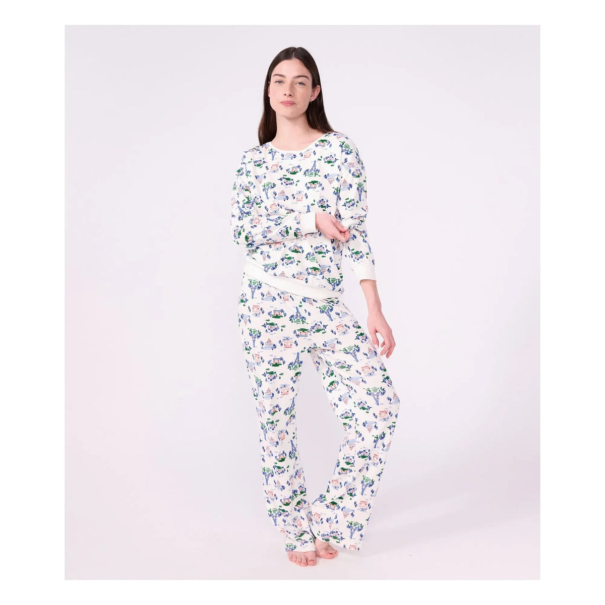 Petit Bateau - Eyfel Kulesi Organik Pamuk Pijama | Beyaz