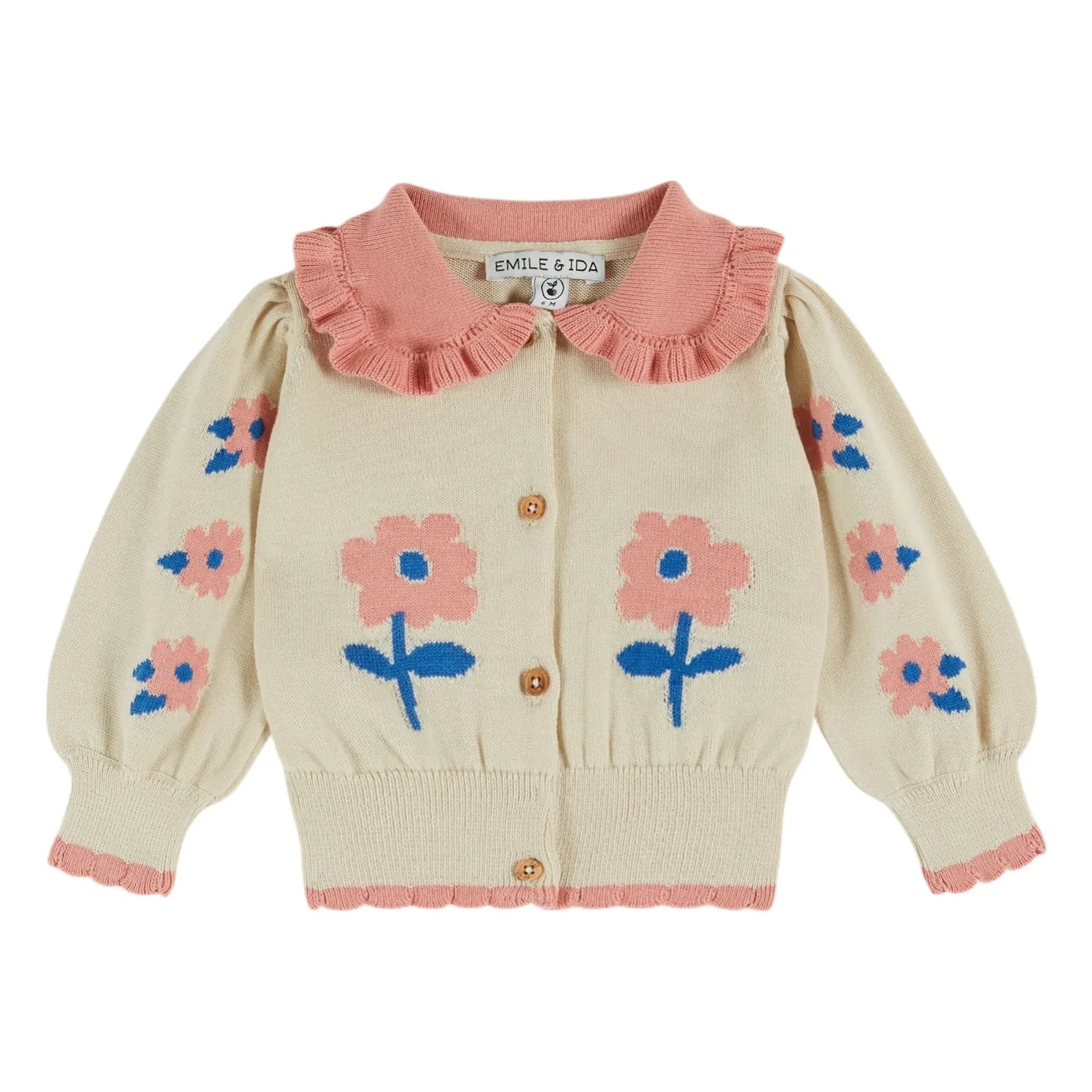 Emile et Ida - Organic Cotton Floral Cardigan | Beige