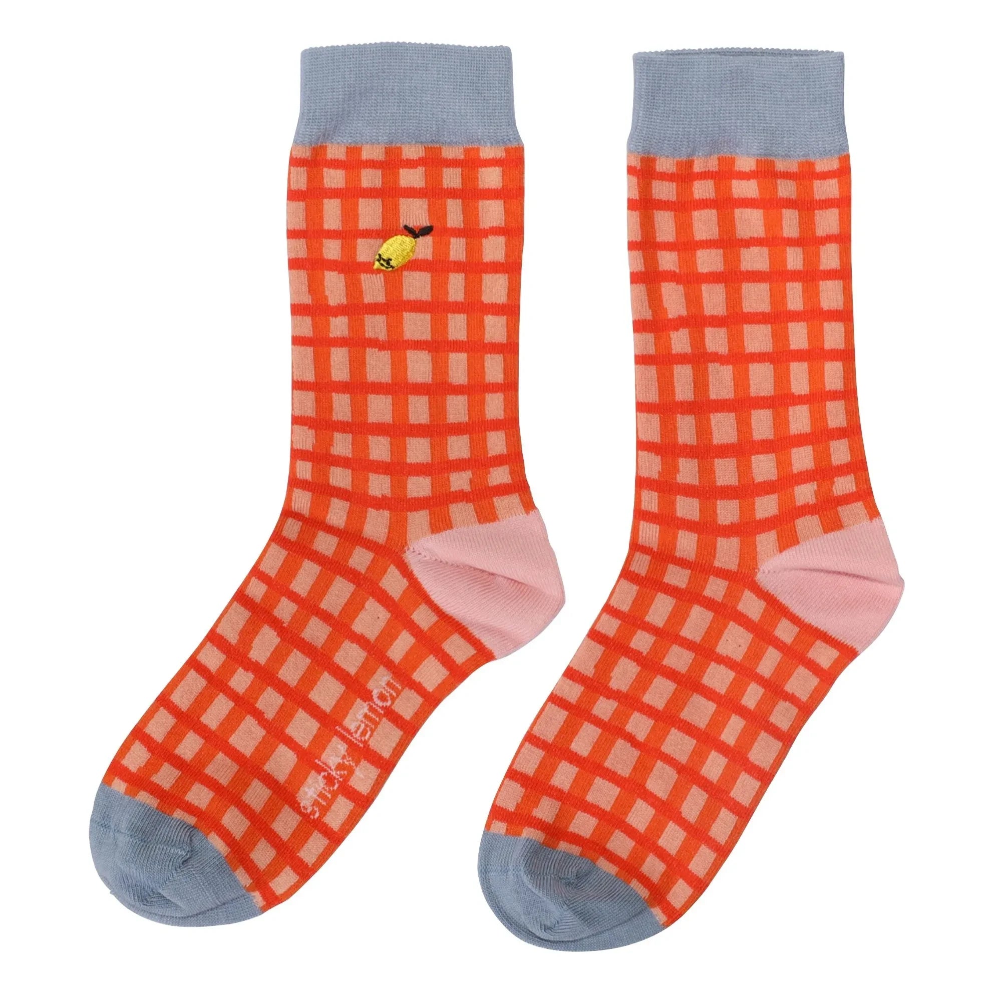 Sticky Lemon - Lemon Checkered Socks | Peach