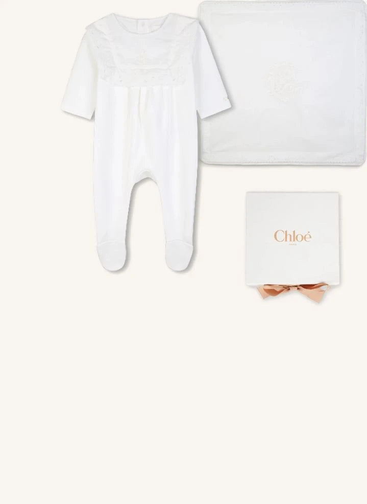 Chloé - Organic cotton pajama and blanket set | White