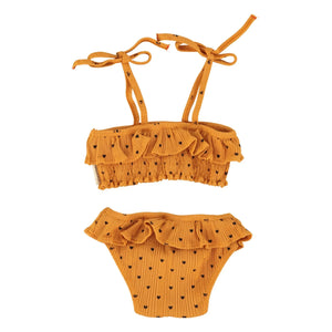 Piupiuchick - 2-Piece Ribbed Swimsuit with Organic Cotton Hearts | Camel