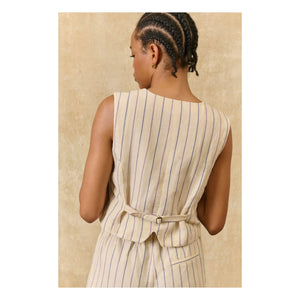 Louise Misha - Franckie Striped Linen & Cotton Vest | Cream
