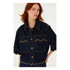 Farm Rio - Kısa Fırfırlı Gömlek | Denim brut