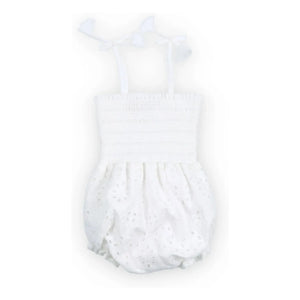 The New Society - Sakura Embroidered English Romper | White
