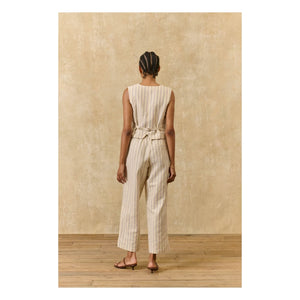 Louise Misha - Franckie Striped Linen & Cotton Vest | Cream