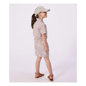 Petit Bateau - Organic Cotton Poplin Floral Jumpsuit | Grey Blue