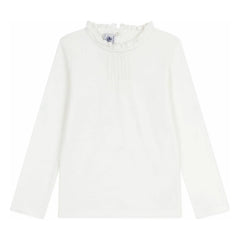 Petit Bateau - Organic Cotton Plain T-Shirt, Ruffled Collar | White