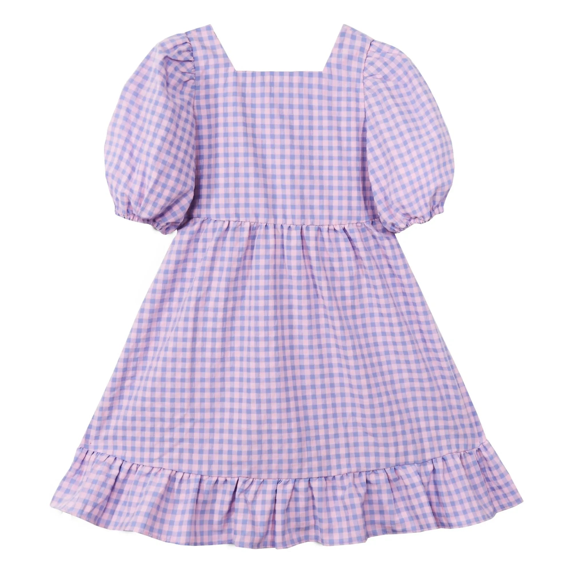 Mipounet - Olie Check Gathered Short Sleeve Dress | Lilac