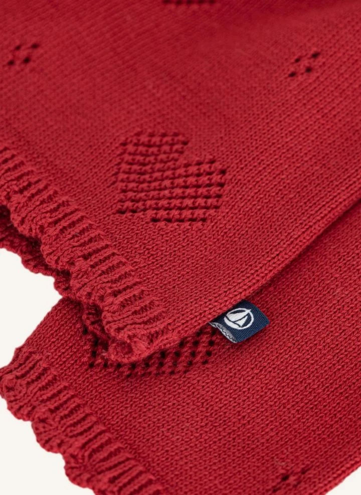 Petit Bateau - Organic cotton heart eyelet cardigan | Red