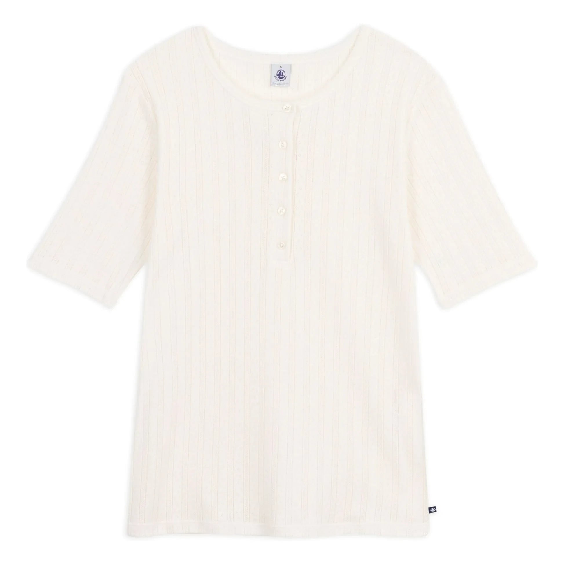 Petit Bateau - Pointelle T-shirt with Turtleneck | Ecru
