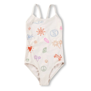 Molo - Nanna Minis Doodles Recycled Fiber Swimsuit | Ecru
