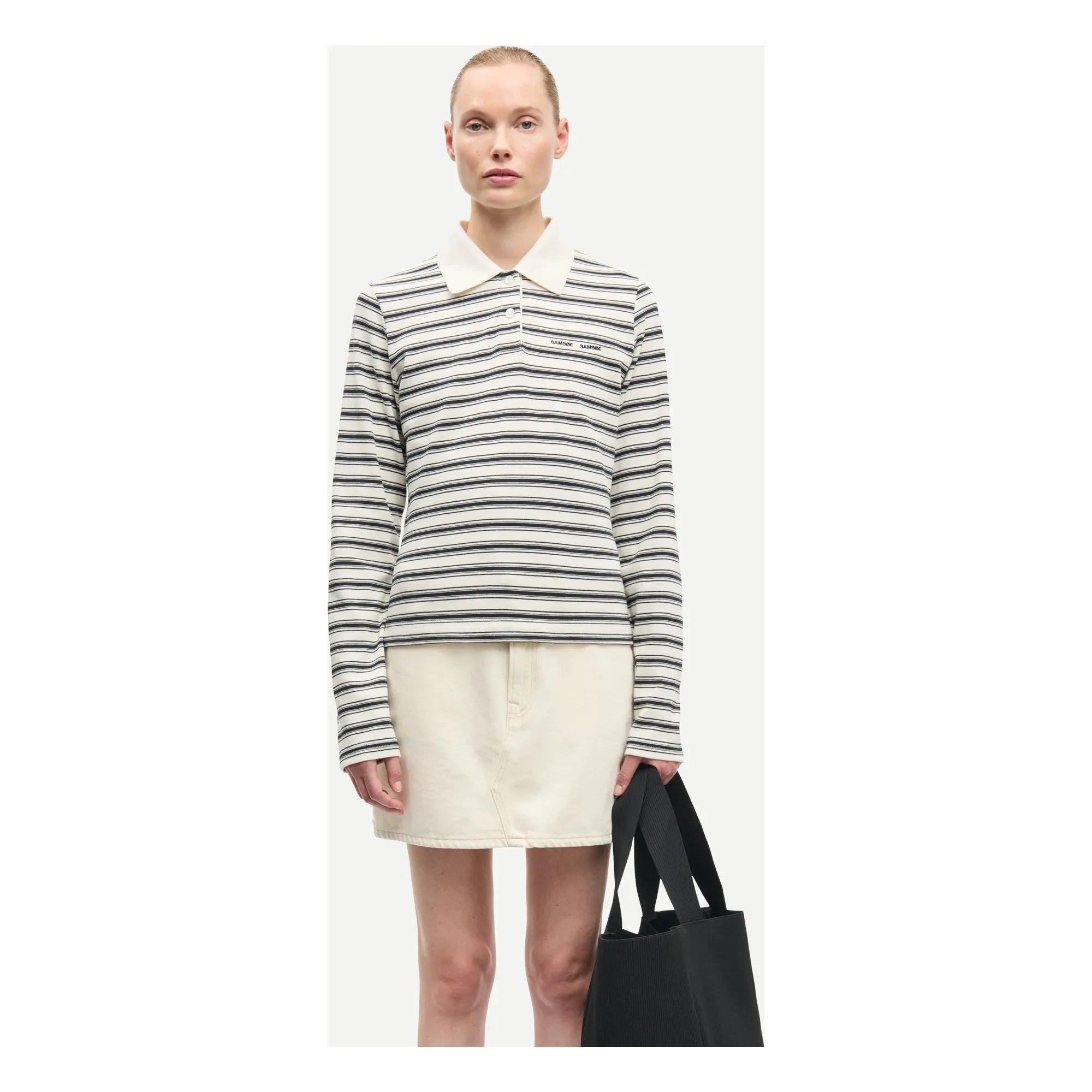 Samsoe Samsoe - Sadonell striped polo shirt. Organic cotton | White.