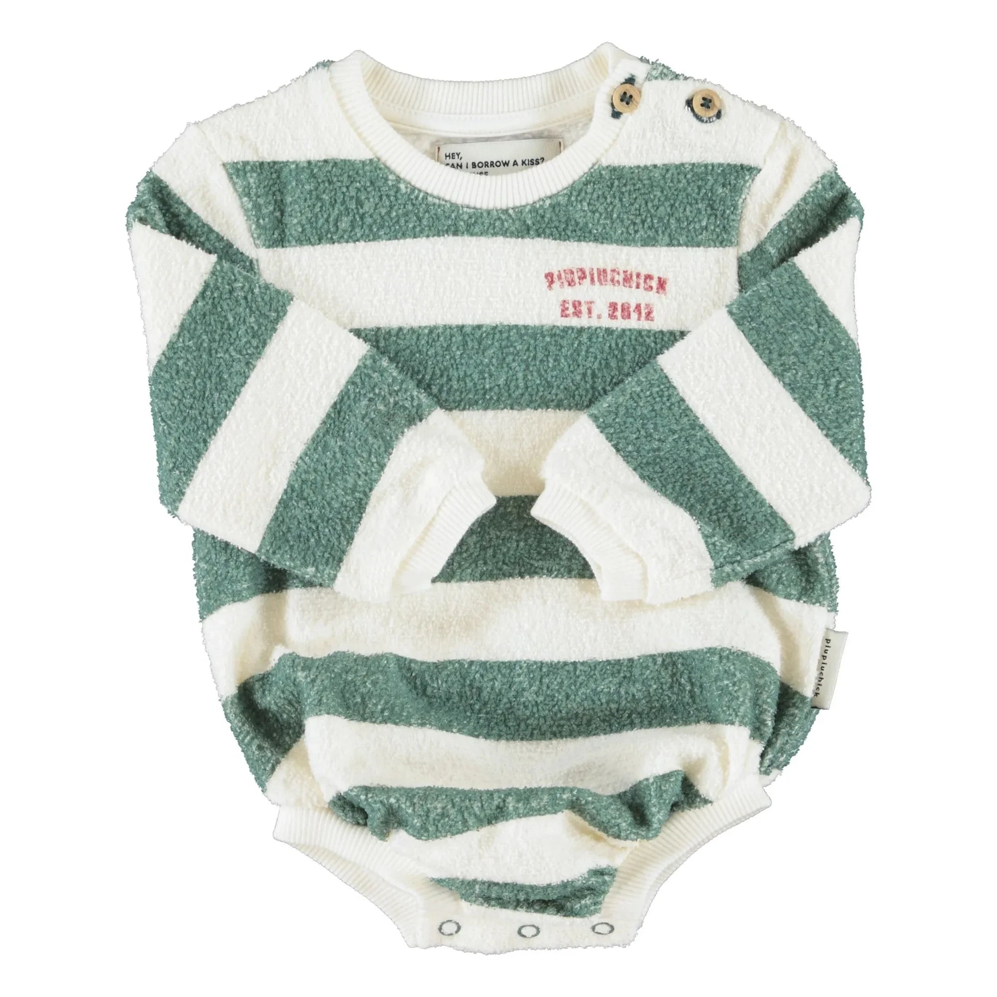 Piupiuchick - Striped romper Piupiuchick Organic Cotton Terry Fabric | Ecru