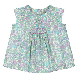 Bonpoint - Pais Liberty Organic Cotton Gathered Dress | Green Water