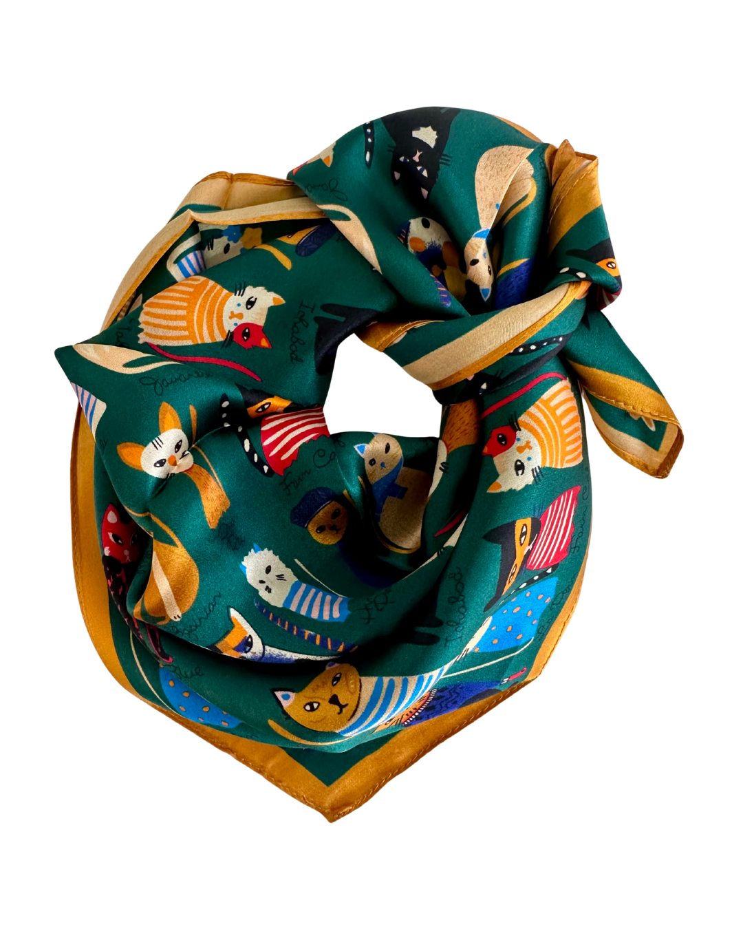 Baveal - Emerald Cats 100% Mulberry Silk Scarf – 53 cm