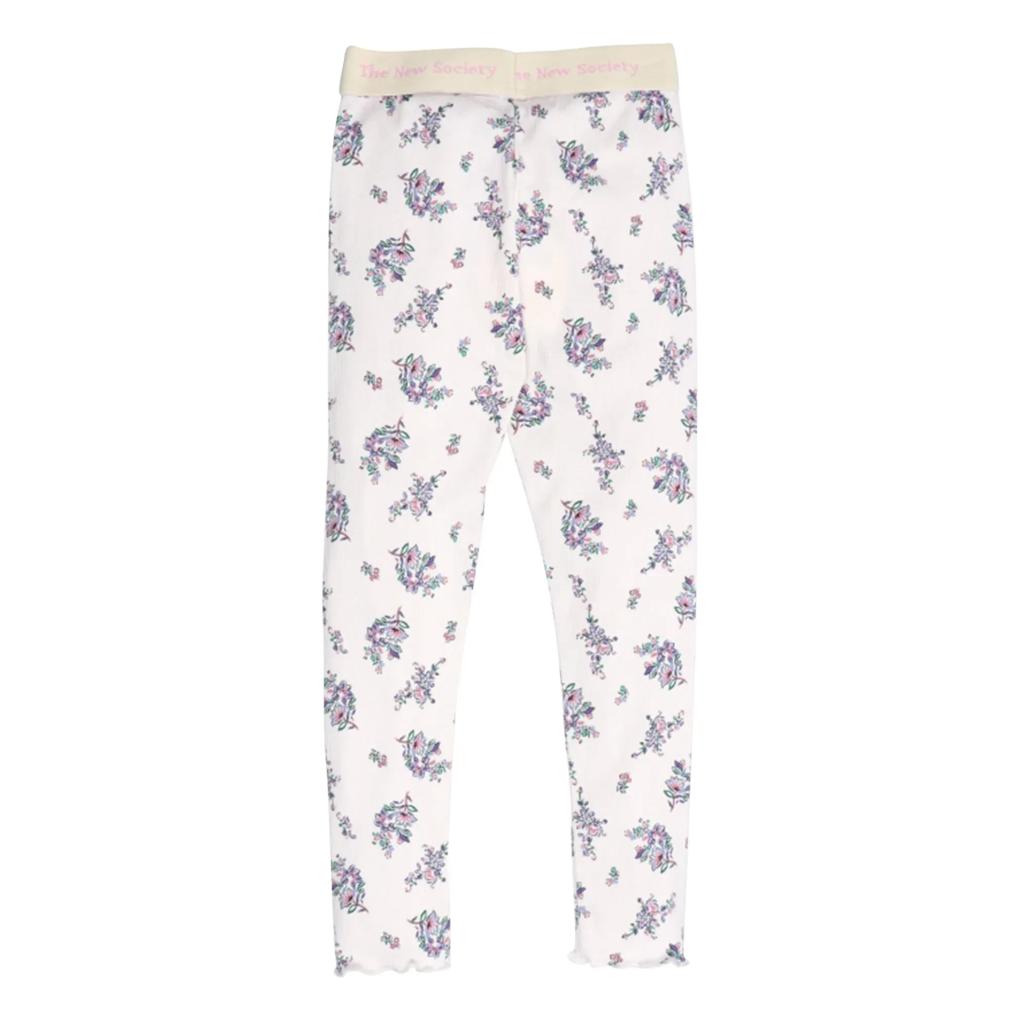 the new society - Floral Pattern Ribbed Leggings | Beige
